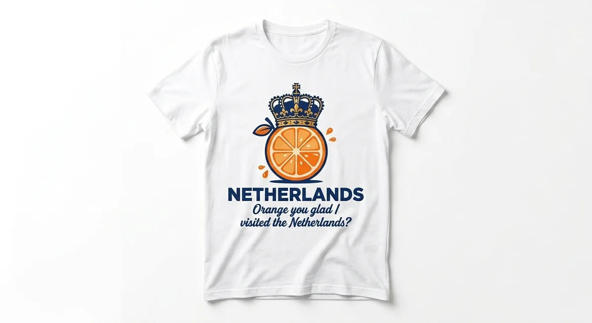 "Orange You Glad" Netherlands Souvenir T-Shirt | Funny Dutch Travel Tee | Crowned Orange Slice Graphic