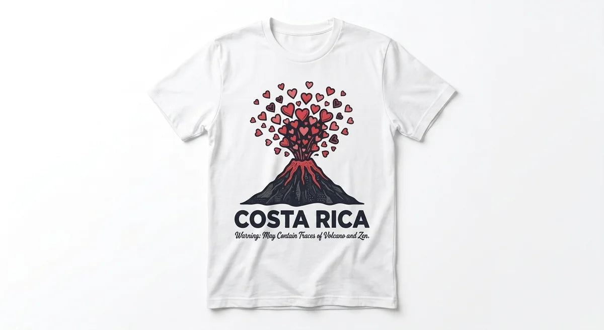 "May Contain Traces of Volcano & Zen" Funny Travel Tee | Costa Rica Volcano & Zen Graphic T-Shirt