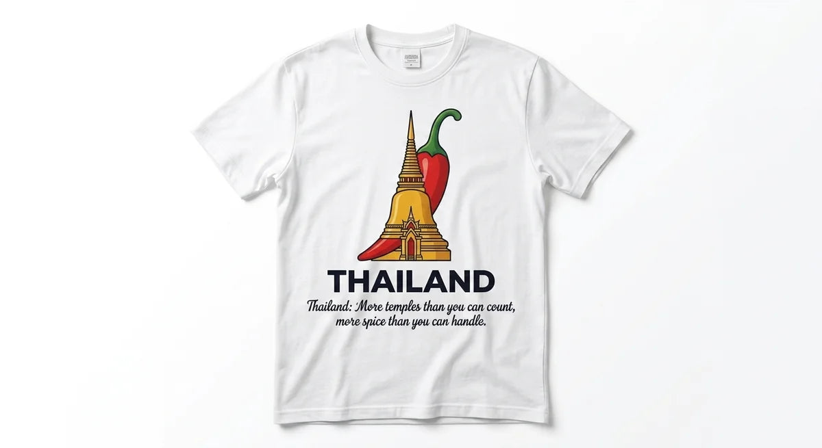 Thailand Travel Souvenir T-Shirt | Golden Chili Pagoda Graphic | Spicy & Spiritual Thailand Tee