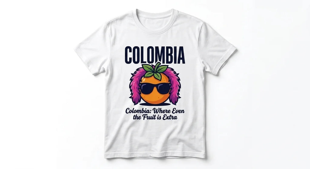 Colombia Souvenir T-Shirt | "Where Even The Fruit Is Extra" | Funny Fruit Graphic Tee | Premium Combed Cotton Unisex Apparel