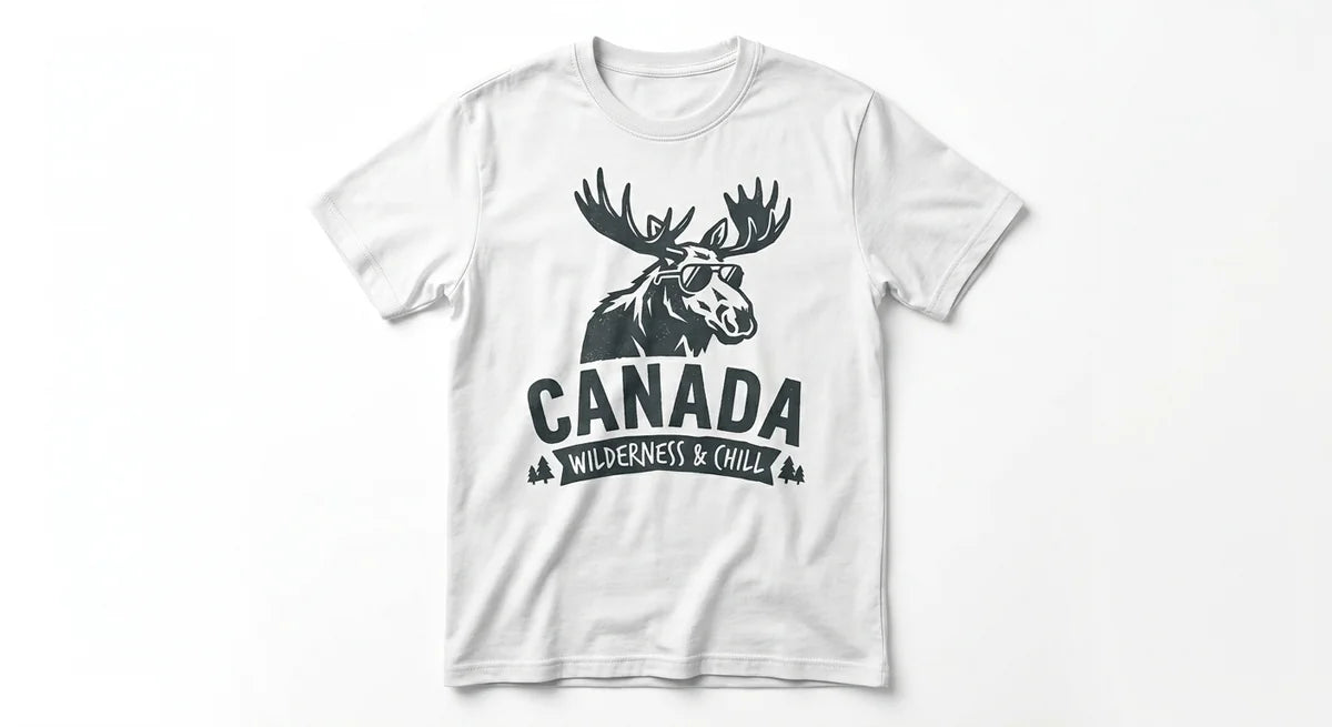 Canada Souvenir T-Shirt: 'Wilderness & Chill' Moose Graphic Tee – Soft, Organic-Feel Cotton Unisex Shirt