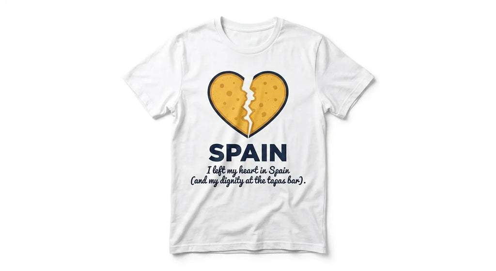 "I Left My Heart in Spain" Funny Manchego Cheese Graphic T-Shirt | Spain Travel Souvenir Tee