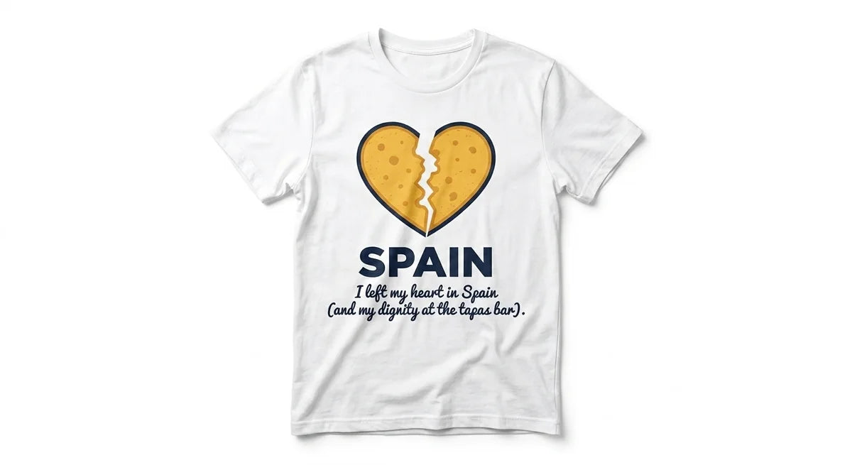 "I Left My Heart in Spain" Funny Manchego Cheese Graphic T-Shirt | Spain Travel Souvenir Tee
