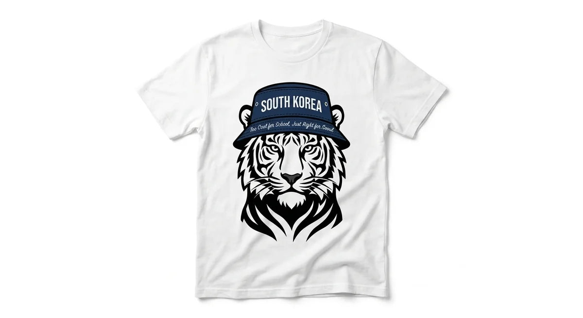 Seoul Tiger Bucket Hat T-Shirt | Premium South Korea Souvenir Graphic Tee | Unisex Streetwear