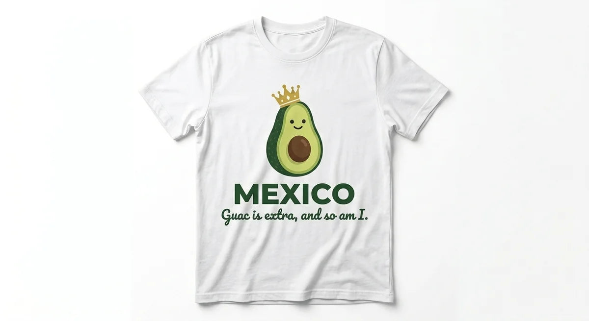 "Guac Is Extra" Funny Mexico Souvenir T-Shirt | Avocado Queen Graphic Tee | Premium Cotton Vacation Apparel