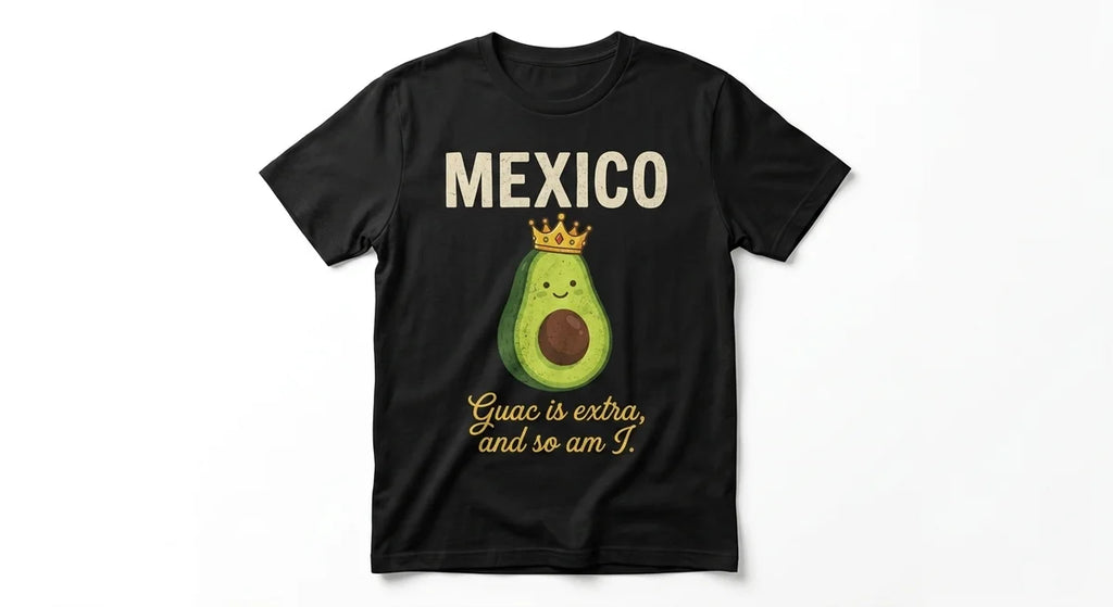 "Guac Is Extra" Funny Mexico Souvenir T-Shirt | Avocado Queen Graphic Tee | Premium Cotton Vacation Apparel
