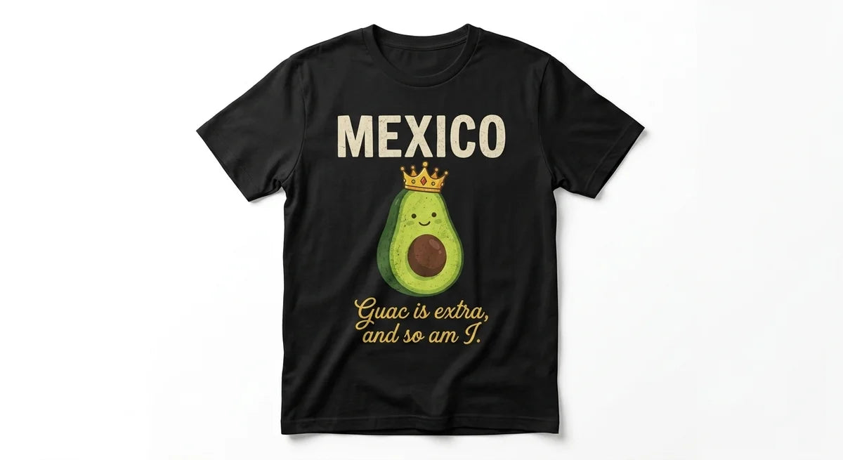 "Guac Is Extra" Funny Mexico Souvenir T-Shirt | Avocado Queen Graphic Tee | Premium Cotton Vacation Apparel