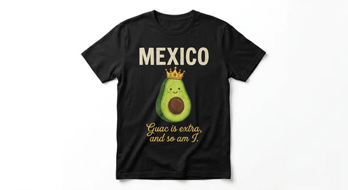 "Guac Is Extra" Funny Mexico Souvenir T-Shirt | Avocado Queen Graphic Tee | Premium Cotton Vacation Apparel