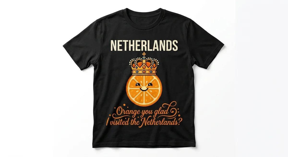 "Orange You Glad" Netherlands Souvenir T-Shirt | Funny Dutch Travel Tee | Crowned Orange Slice Graphic