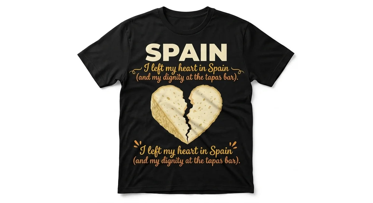 "I Left My Heart in Spain" Funny Manchego Cheese Graphic T-Shirt | Spain Travel Souvenir Tee