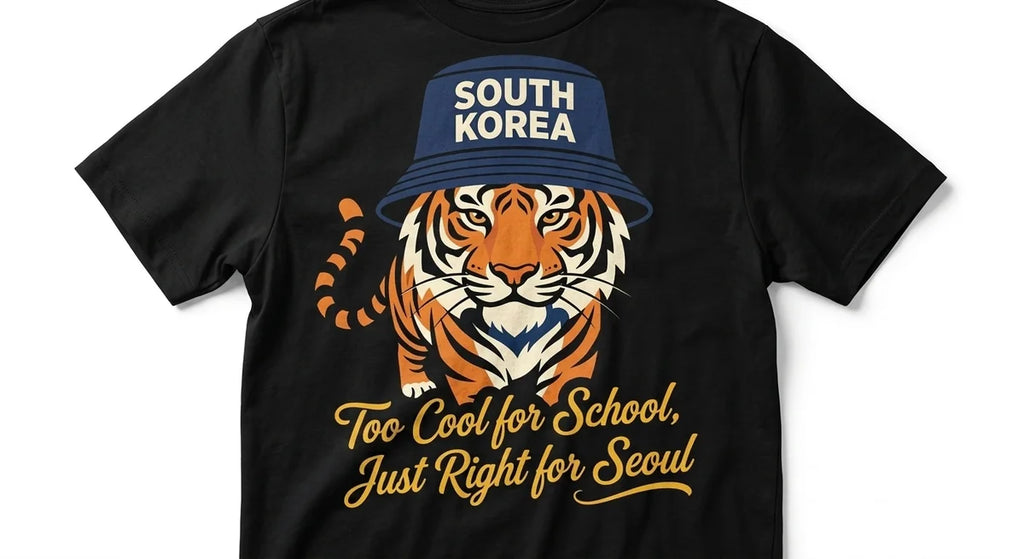 Seoul Tiger Bucket Hat T-Shirt | Premium South Korea Souvenir Graphic Tee | Unisex Streetwear