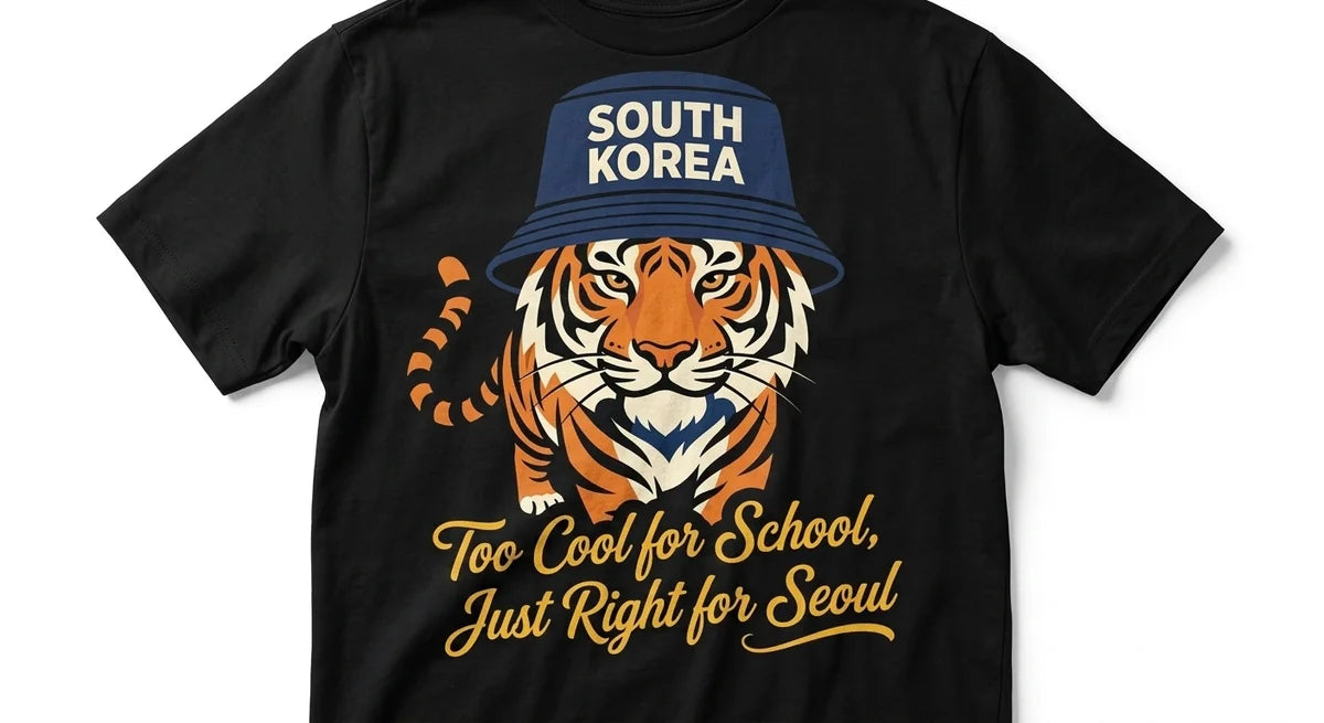 Seoul Tiger Bucket Hat T-Shirt | Premium South Korea Souvenir Graphic Tee | Unisex Streetwear