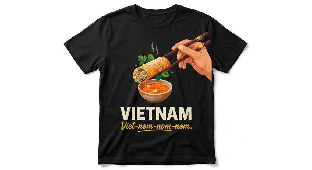 Viet-nom-nom-nom T-Shirt | Funny Vietnam Travel Souvenir & Foodie Gift | Soft Cotton Graphic Tee