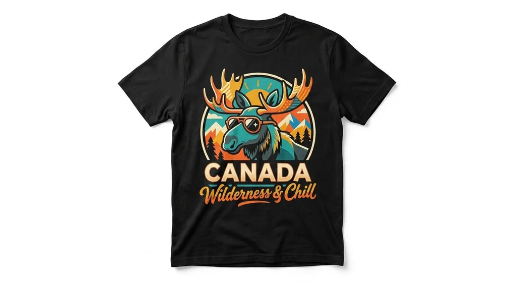 Canada Souvenir T-Shirt: 'Wilderness & Chill' Moose Graphic Tee – Soft, Organic-Feel Cotton Unisex Shirt