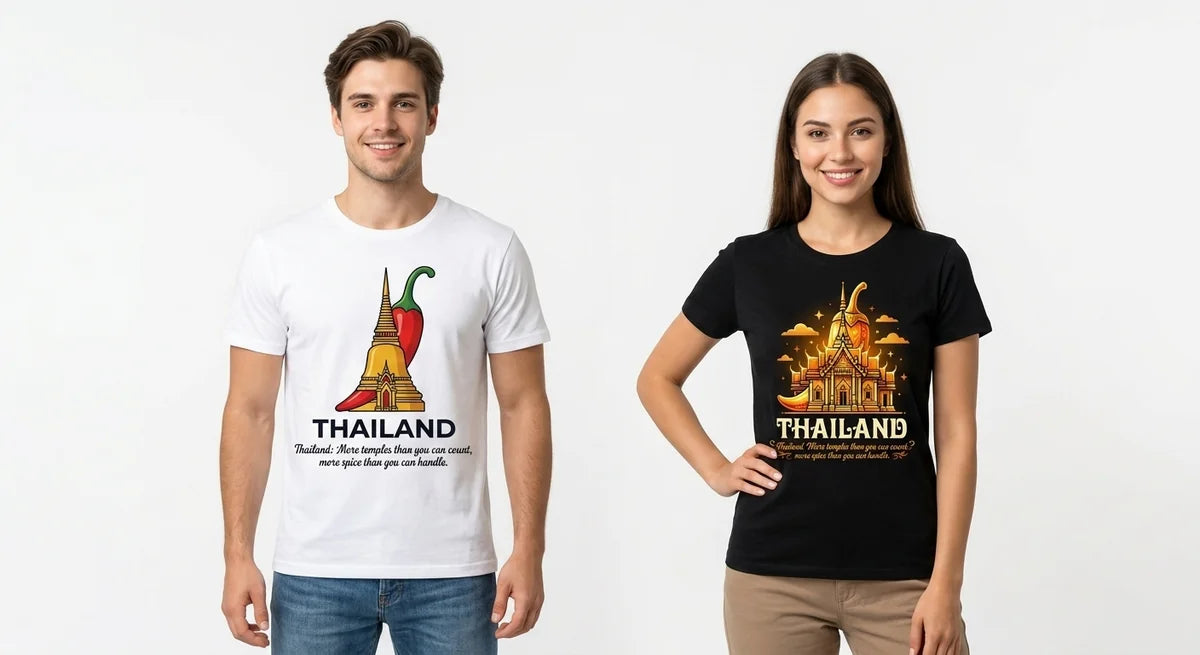 Thailand Travel Souvenir T-Shirt | Golden Chili Pagoda Graphic | Spicy & Spiritual Thailand Tee