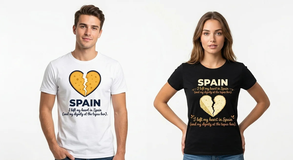 "I Left My Heart in Spain" Funny Manchego Cheese Graphic T-Shirt | Spain Travel Souvenir Tee