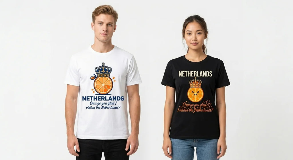 "Orange You Glad" Netherlands Souvenir T-Shirt | Funny Dutch Travel Tee | Crowned Orange Slice Graphic