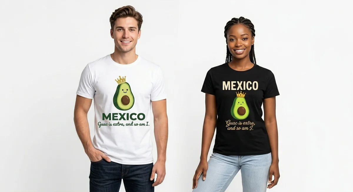 "Guac Is Extra" Funny Mexico Souvenir T-Shirt | Avocado Queen Graphic Tee | Premium Cotton Vacation Apparel