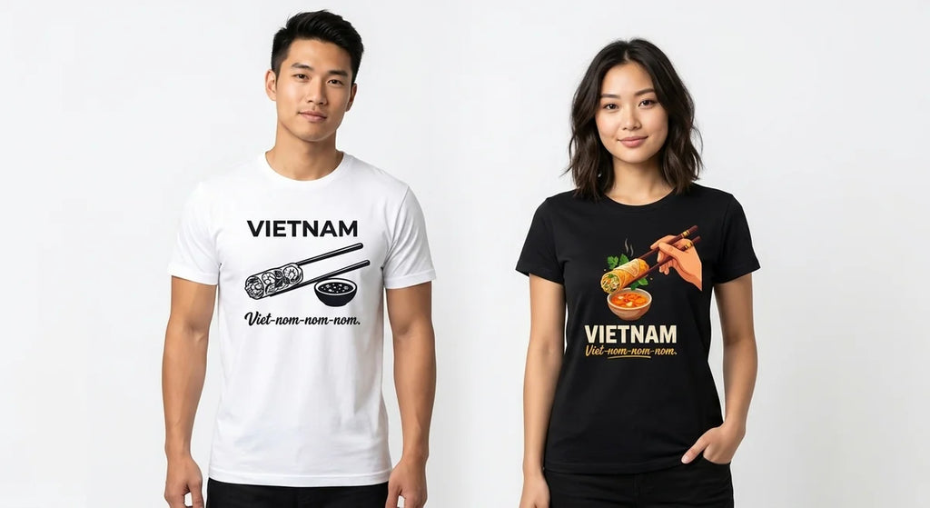 Viet-nom-nom-nom T-Shirt | Funny Vietnam Travel Souvenir & Foodie Gift | Soft Cotton Graphic Tee