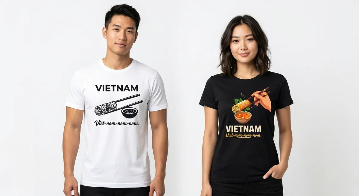 Viet-nom-nom-nom T-Shirt | Funny Vietnam Travel Souvenir & Foodie Gift | Soft Cotton Graphic Tee