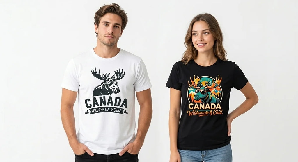 Canada Souvenir T-Shirt: 'Wilderness & Chill' Moose Graphic Tee – Soft, Organic-Feel Cotton Unisex Shirt