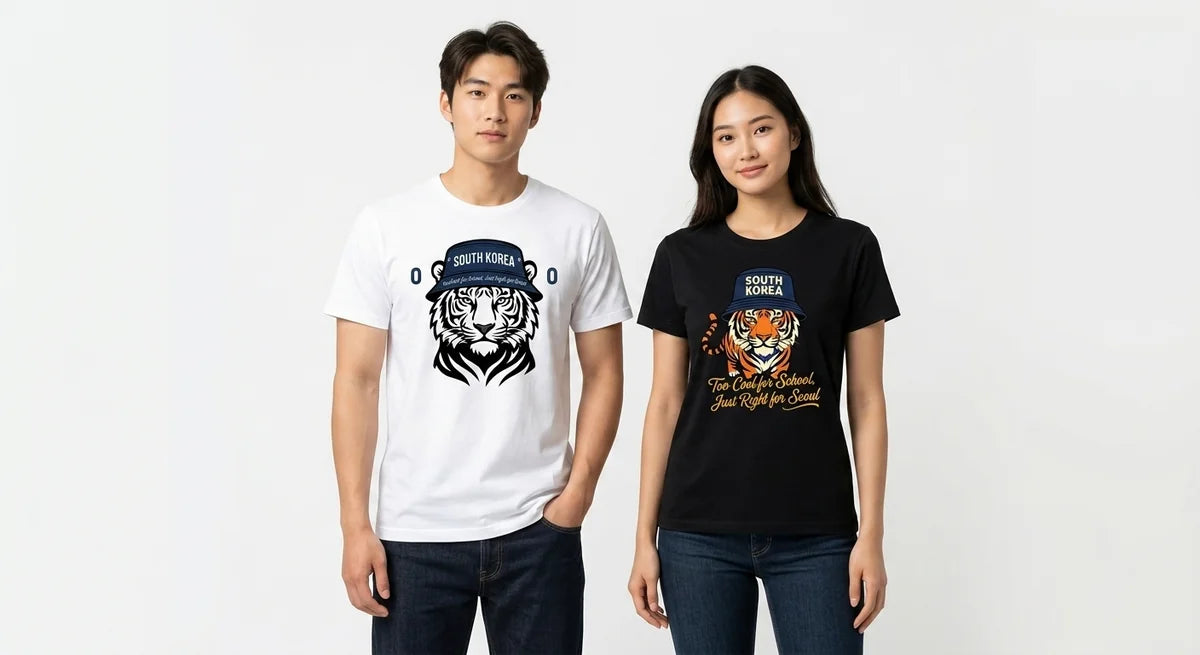 Seoul Tiger Bucket Hat T-Shirt | Premium South Korea Souvenir Graphic Tee | Unisex Streetwear
