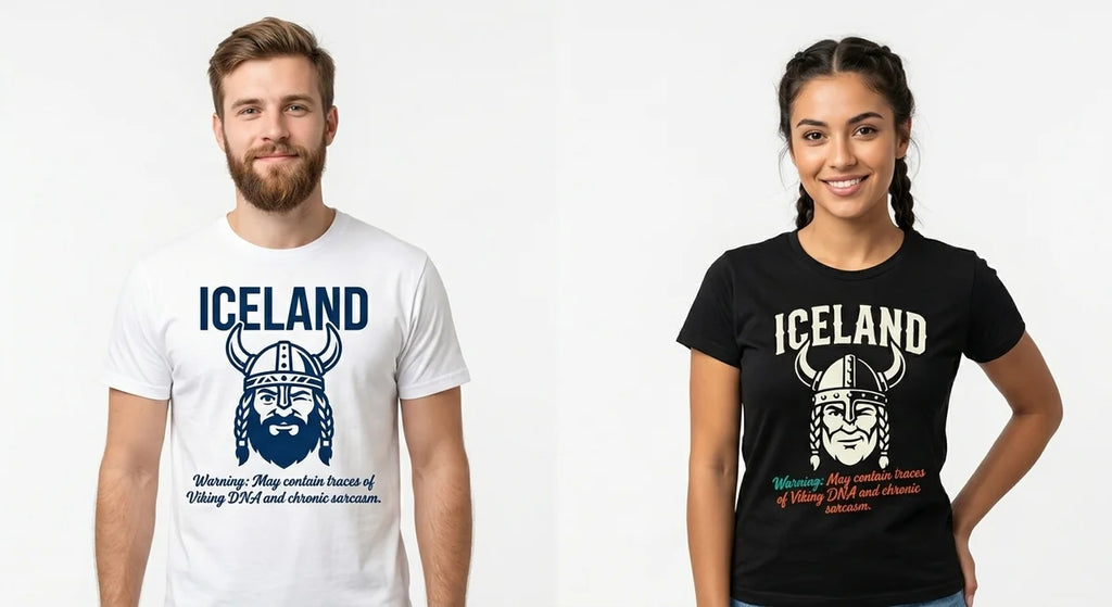 Icelandic Viking DNA Slogan T-Shirt – Winking Viking Graphic Tee for Travelers & Sarcasm Lovers