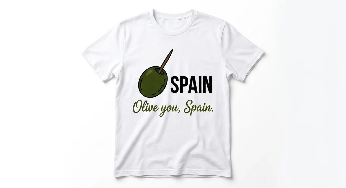 Olive You, Spain T-Shirt | Funny Spain Souvenir Tee | Olive Pun Graphic Shirt