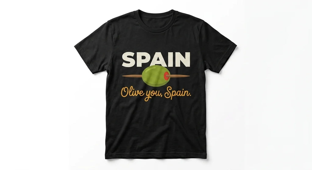 Olive You, Spain T-Shirt | Funny Spain Souvenir Tee | Olive Pun Graphic Shirt