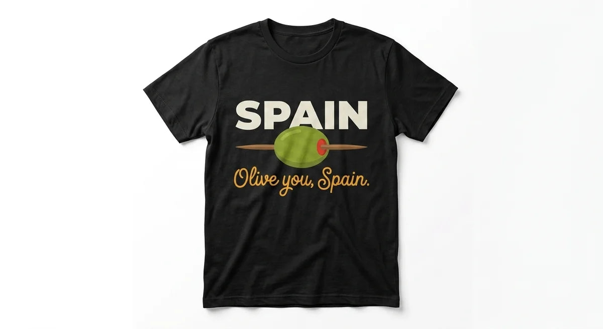 Olive You, Spain T-Shirt | Funny Spain Souvenir Tee | Olive Pun Graphic Shirt